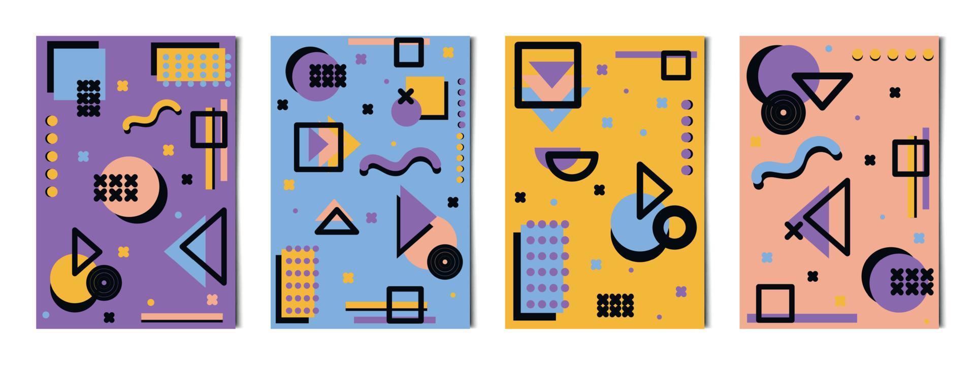 set van 4 stuks abstracte geometrische vormen kleurrijke achtergronden, sjablonen voor reclame, visitekaartjes, texturen - vector