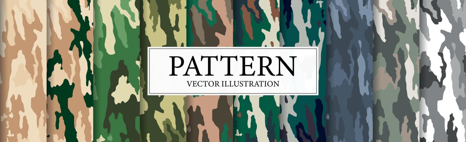 set van 10 stuks verschillende patronen met militaire camouflage textuur achtergrond - vector