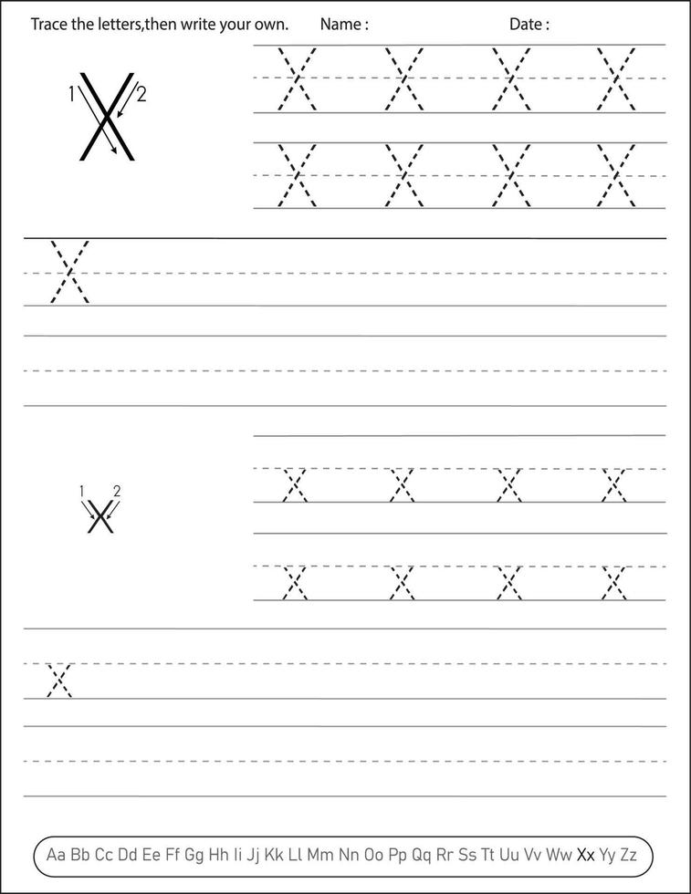 alfabet handschrift praktijk werkblad. alfabetactiviteit voor kleuters en kleuterscholen. Engelse activiteit voor kinderen vector