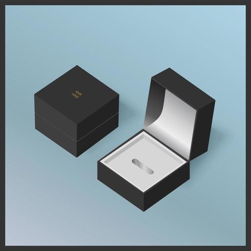 Zwarte sieraden geschenkdozen op blauwe achtergrond vector