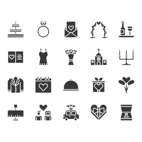 Liefde en bruiloft gerelateerde icon set vector