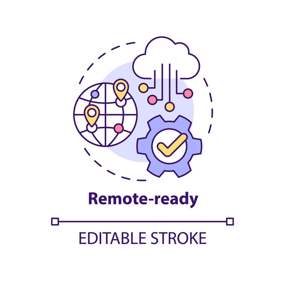 klaar concept icoon op afstand. cloud geleverde dienst. voordelen van VoIP-systeem abstracte idee dunne lijn illustratie. geïsoleerde overzichtstekening. bewerkbare streek. arial, talloze pro-bold lettertypen gebruikt vector