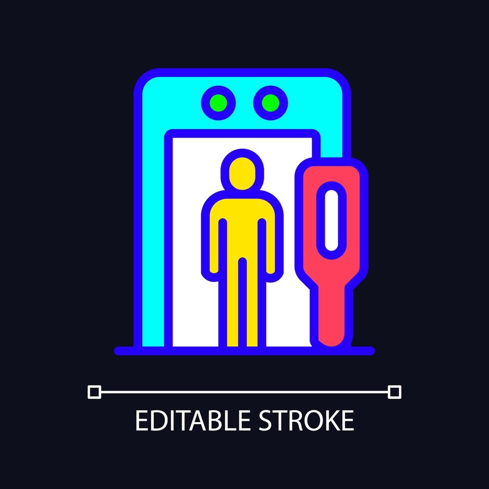 luchthaven grens rgb kleurenpictogram voor donker thema. illegale grensoverschrijding voorkomen. eenvoudige gevulde lijntekening op de achtergrond van de nachtmodus. bewerkbare streek. pixelperfect. arial lettertype gebruikt vector