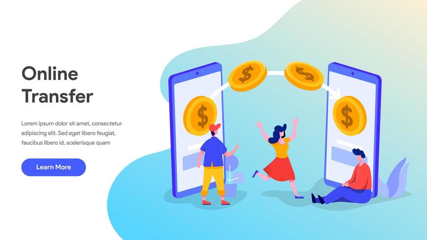 Landingspagina sjabloon van online geldoverdracht vector