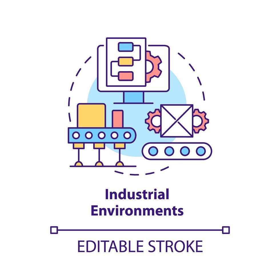 industriële omgevingen concept icoon. productieproces abstracte idee dunne lijn illustratie. gebruik van digitale tweelingen. geïsoleerde overzichtstekening. bewerkbare streek. roboto-medium, talloze pro-bold lettertypen gebruikt vector