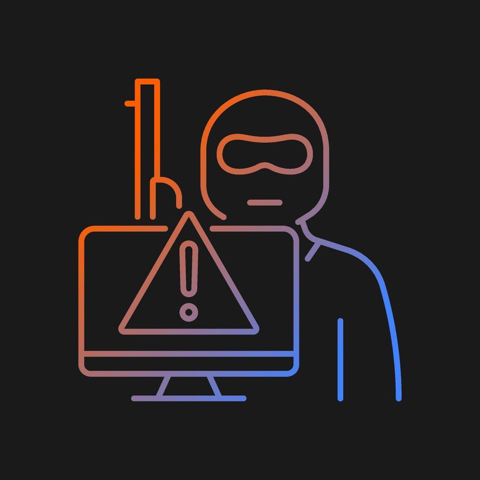 cyberterrorisme gradiënt vector icoon voor donker thema. illegale cyberaanval. dwang en intimidatie. dunne lijn kleur symbool. moderne stijlpictogram. vector geïsoleerde overzichtstekening