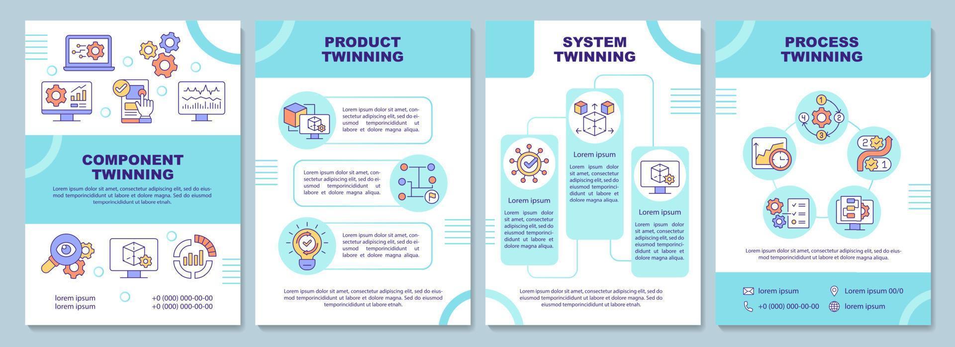 digitale twin niveaus turquoise brochure sjabloon. tweeling. boekje afdrukontwerp met lineaire pictogrammen. vectorlay-outs voor presentatie, jaarverslagen, advertenties. arial-black, talloze pro-reguliere lettertypen gebruikt vector