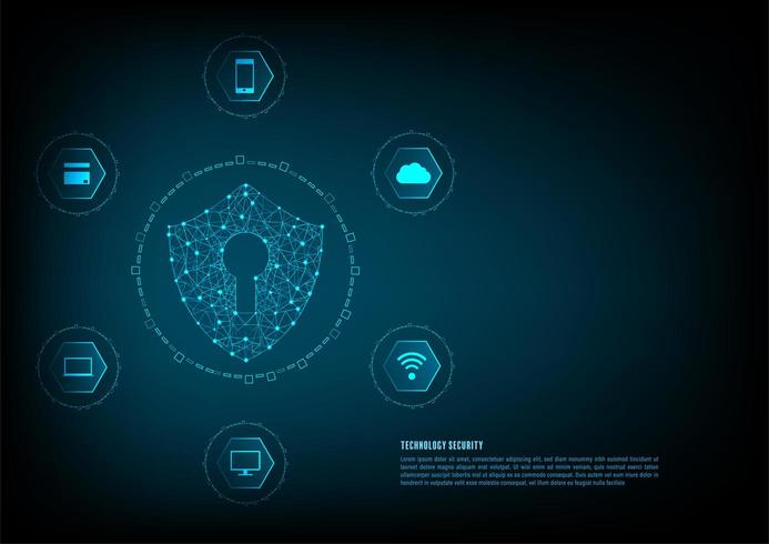 Hangslot met sleutelgatpictogram in omringd door technologiepictogrammen vector