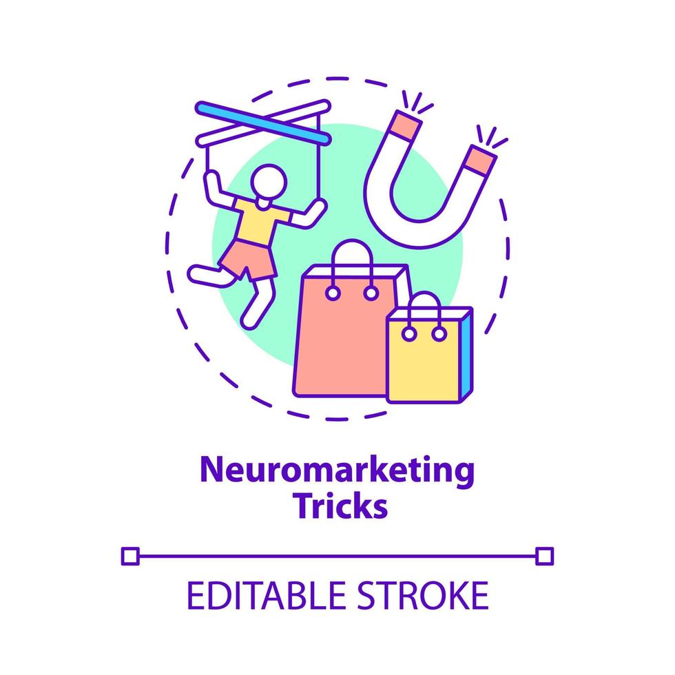 neuromarketing trucs concept icoon. aandacht van de consument aantrekkelijk product. klant gedrag manipulatie abstracte idee dunne lijn illustratie. vector geïsoleerde omtrek kleur tekening. bewerkbare streek