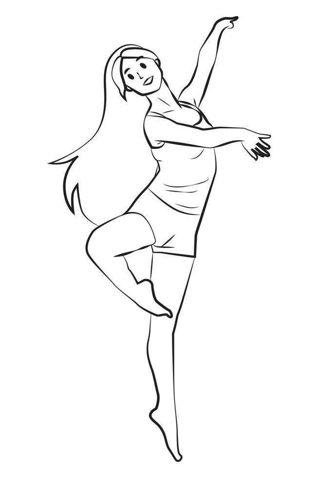 ballet draaien pose oefening, dans lijn kunst vectorillustratie vector