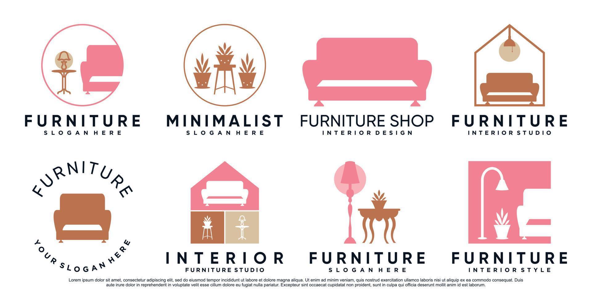 set bundel meubels of interieur logo-ontwerp met creatief concept premium vector