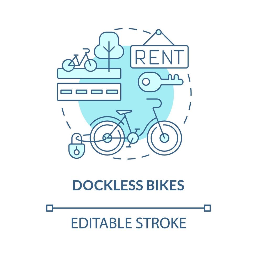 dockless fietsen blauw concept icoon. fiets delen categorie abstracte idee dunne lijn illustratie. vierde generatie. deelfietssysteem. vector geïsoleerde omtrek kleur tekening. bewerkbare streek