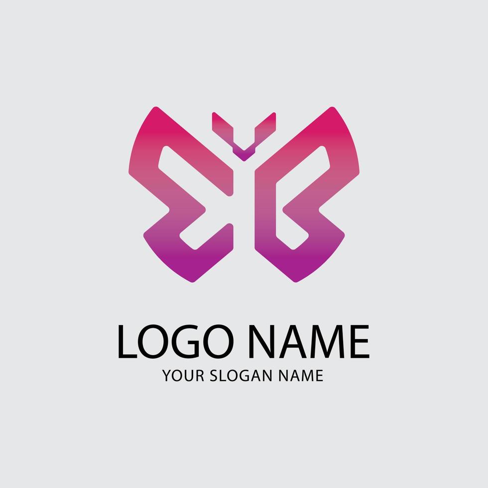 eb letter logo monogram, vlinder logo combinatie van twee initialen e en b, minimalistische stijl identiteit teken embleem roze paars verloop ontwerp vector