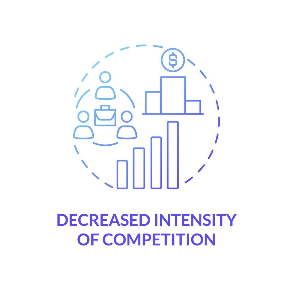 verminderde intensiteit van concurrentie blauwe gradiënt concept icoon. externe zakelijke groei abstracte idee dunne lijn illustratie. minder concurrentie, rivaliteit. vector geïsoleerde omtrek kleur tekening