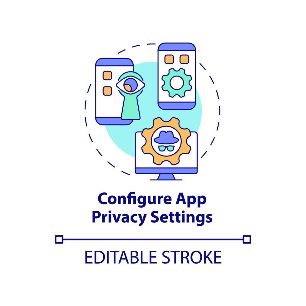 app privacy instellingen configuratie concept icoon. veilige toegang tot mobiele applicatie abstracte idee dunne lijn illustratie. bescherming van persoonlijke gegevens. vector geïsoleerde omtrek kleur tekening. bewerkbare streek