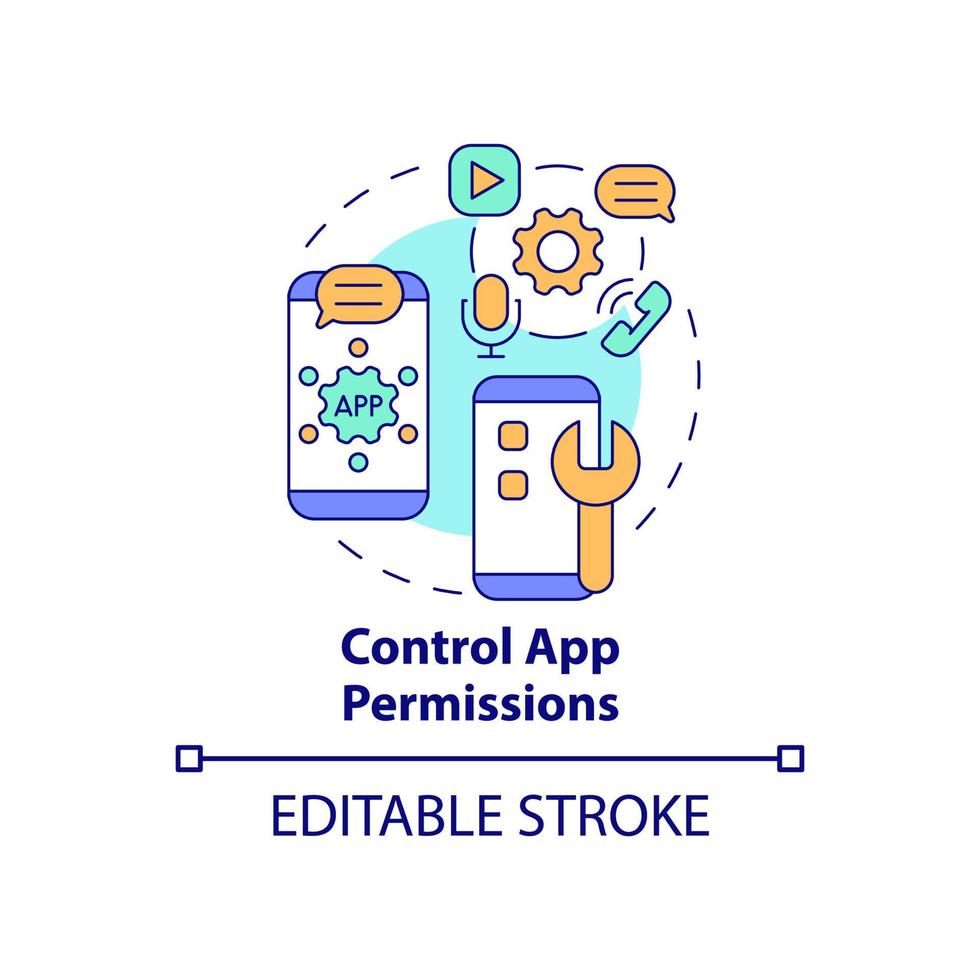 app-machtigingen concept icoon. instelling van toepassingstoegangen tot persoonlijke informatie abstracte idee dunne lijnillustratie. gegevensbescherming. vector geïsoleerde omtrek kleur tekening. bewerkbare streek