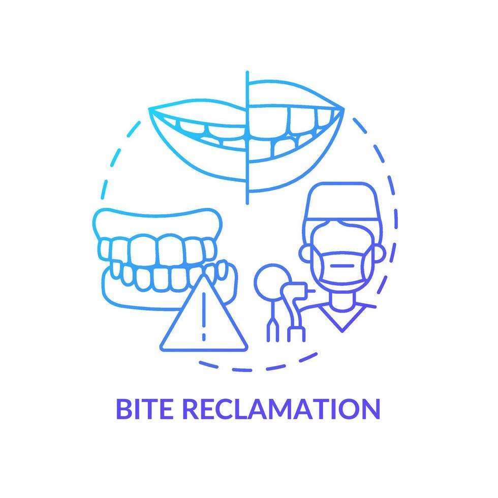 bijt terugwinning blauwe gradiënt concept icoon. esthetische tandheelkunde abstracte idee dunne lijn illustratie. kaak uitlijning. verbetering van de mondgezondheid. geïsoleerde overzichtstekening. talloze pro-bold-lettertypen gebruikt vector