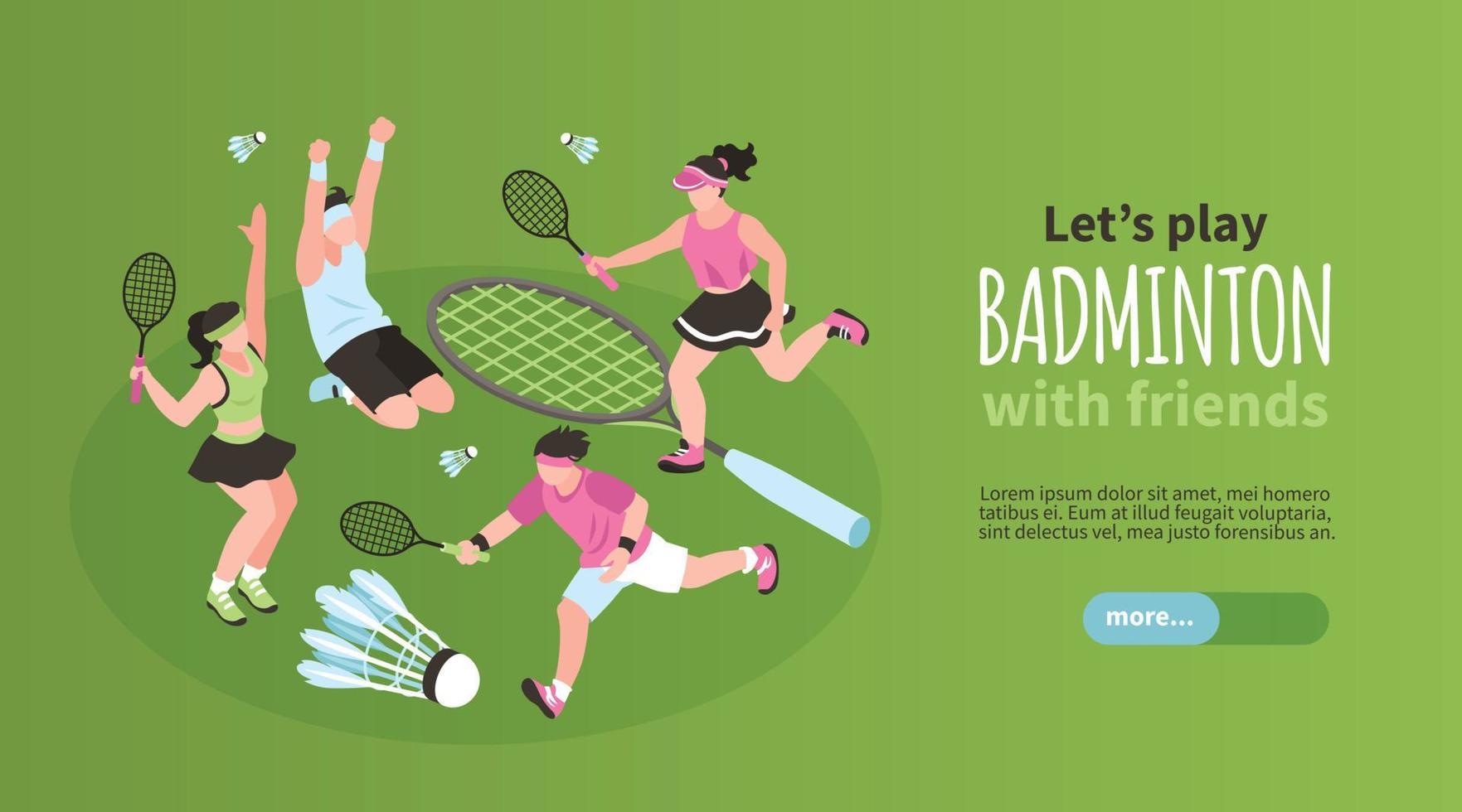 badminton vrienden horizontale banner vector