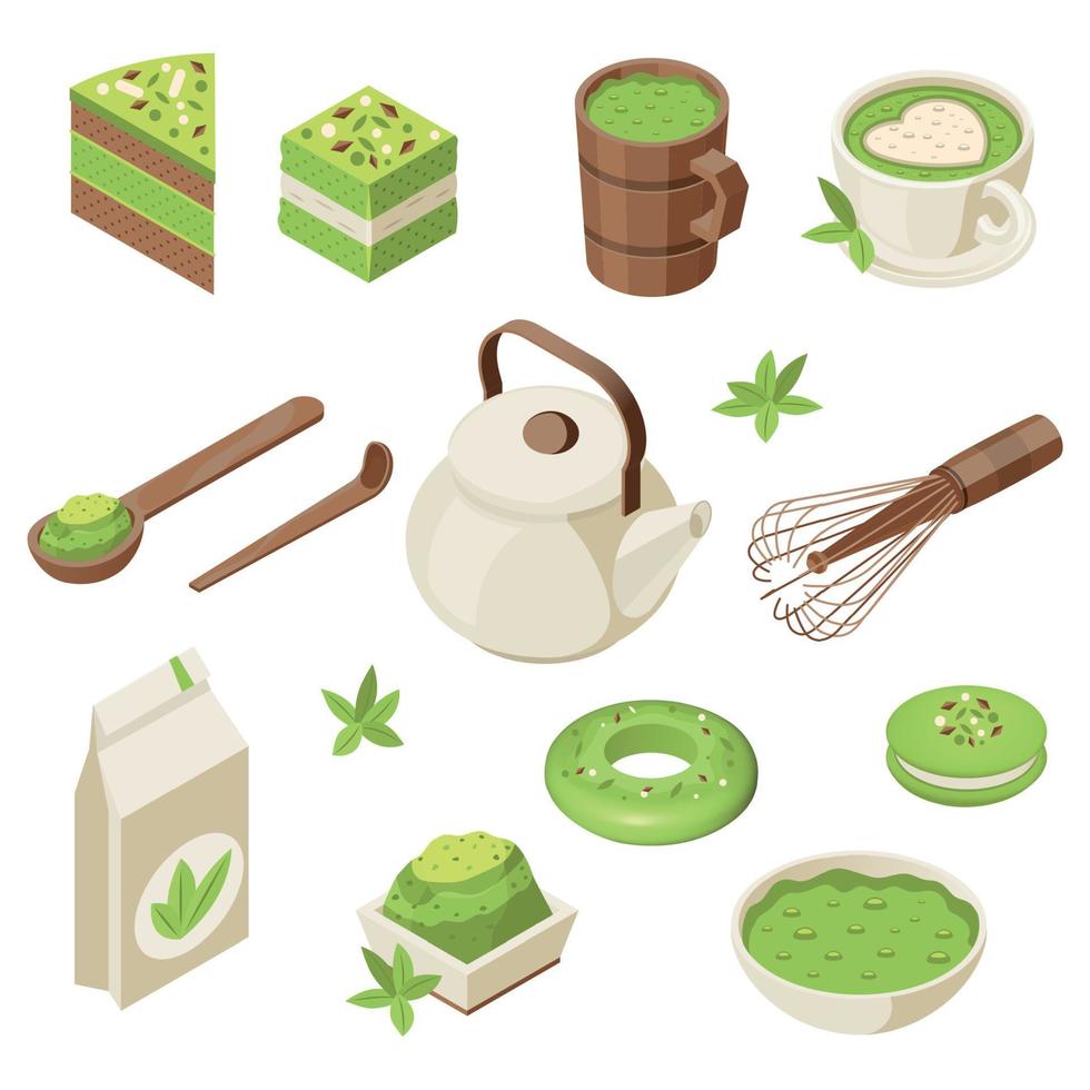 matcha isometrische pictogrammen collectie vector