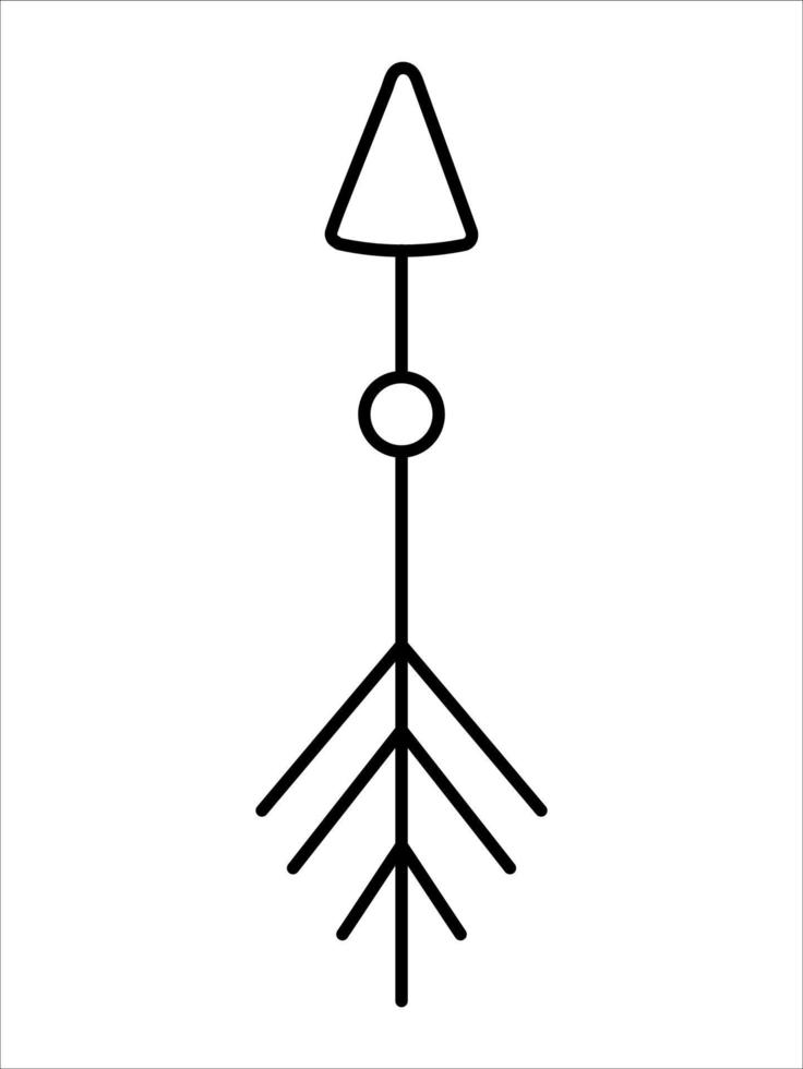 vector zwart-wit Boheemse stijl pijl. schattig boho folk symbool geïsoleerd op een witte achtergrond. speels Indiaans stammenlijnpictogram.