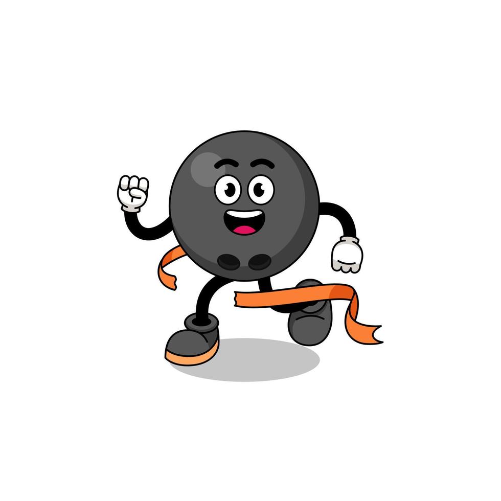 mascotte cartoon van een bowlingbal die op de finishlijn loopt vector