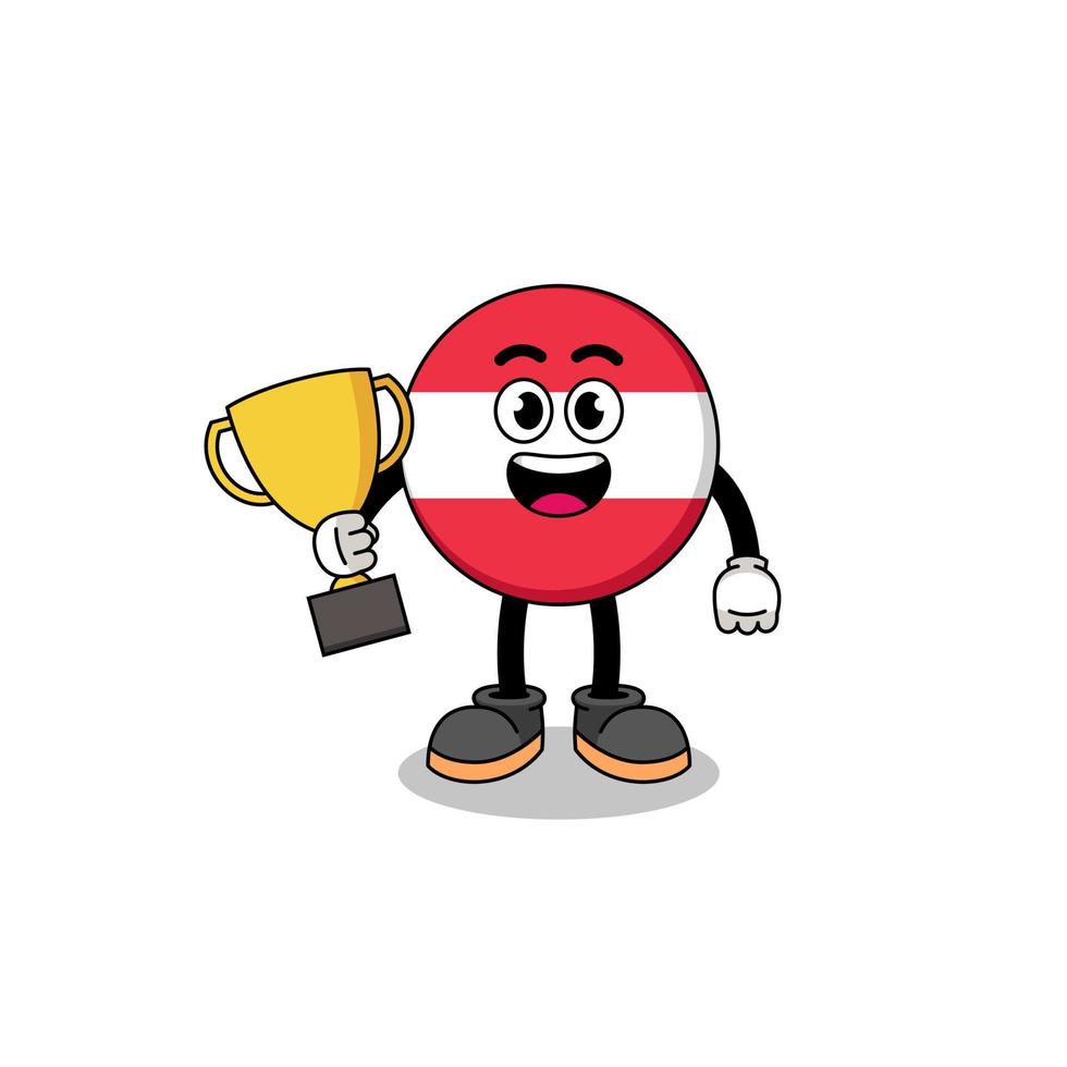 cartoon mascotte van oostenrijkse vlag met een trofee vector