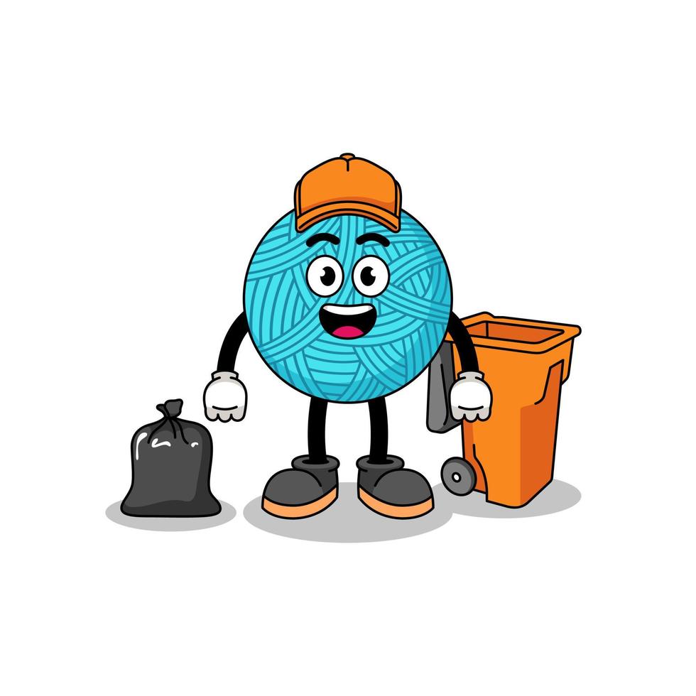 illustratie van garenbal cartoon als vuilnisman vector
