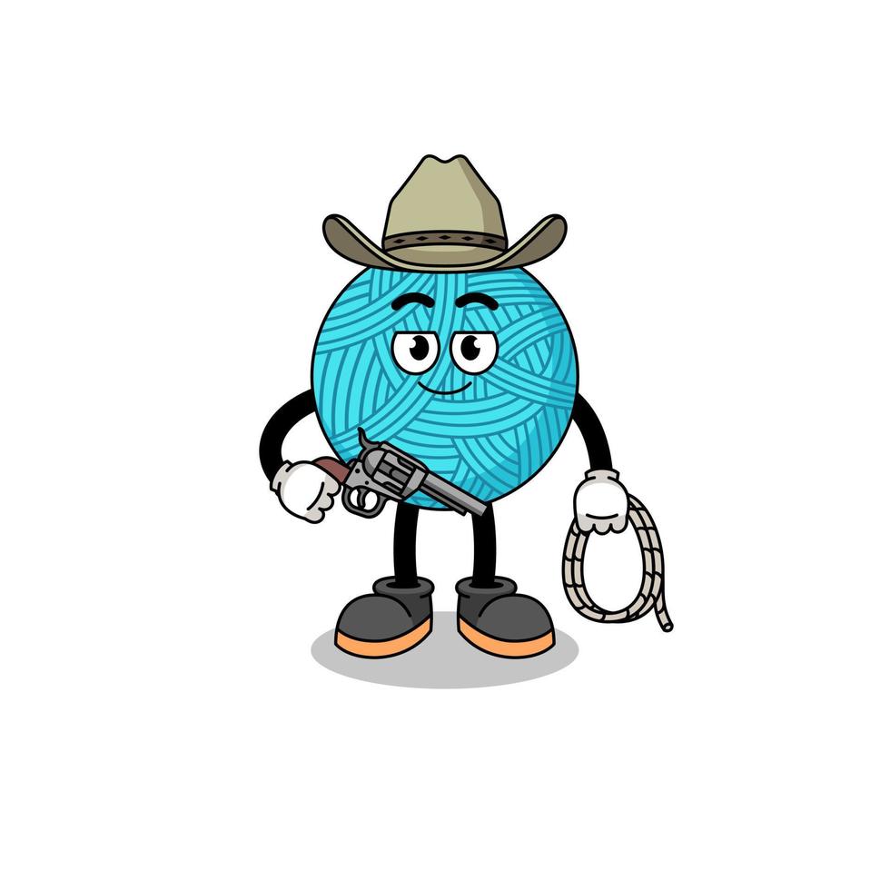 karaktermascotte van garenbal als cowboy vector