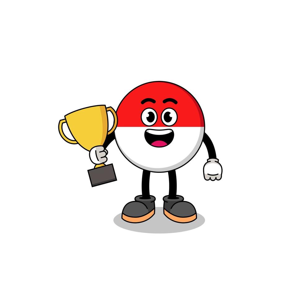 cartoon mascotte van de vlag van indonesië met een trofee vector