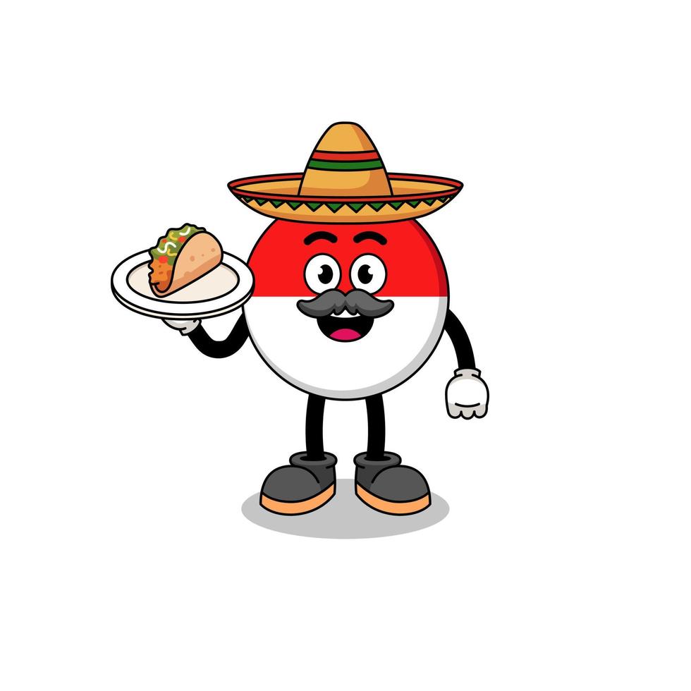 karakter cartoon van de vlag van indonesië als een mexicaanse chef-kok vector