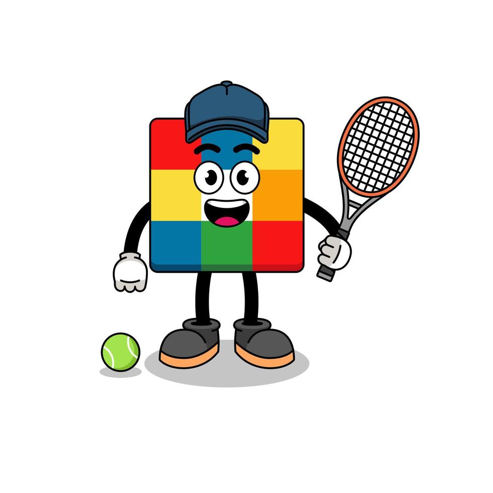 kubus puzzel illustratie als een tennisser vector