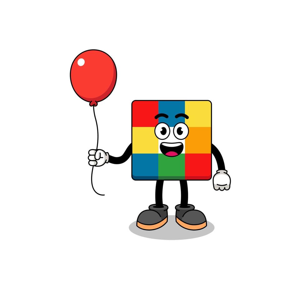 cartoon van kubuspuzzel met een ballon vector