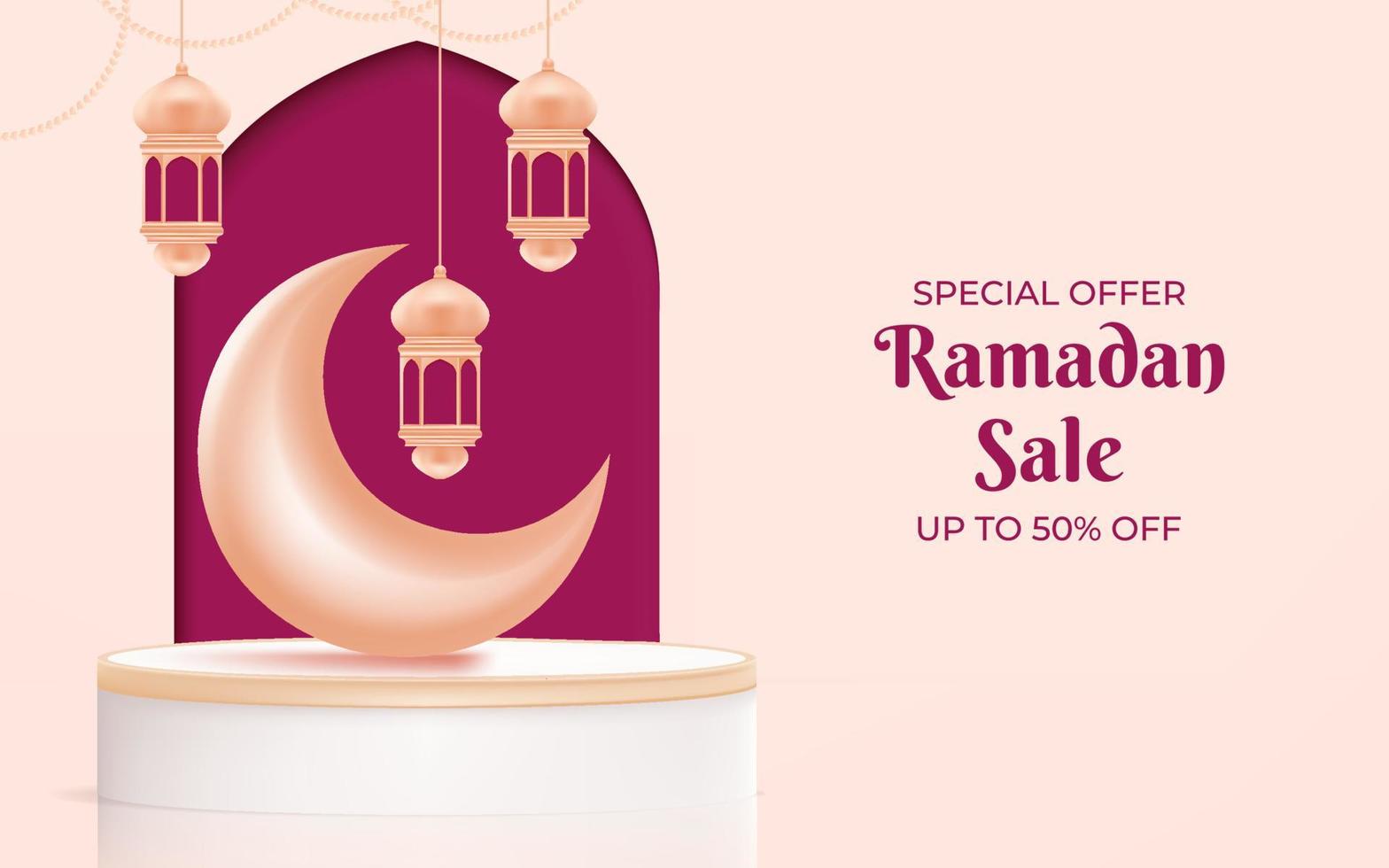 ramadan kareem achtergrond met wassende maan. ramadan verkoop banner promotie. vector