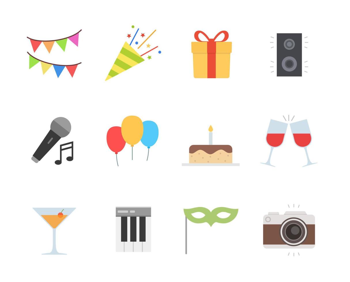 feest icon set in vlakke stijl ontwerp vector