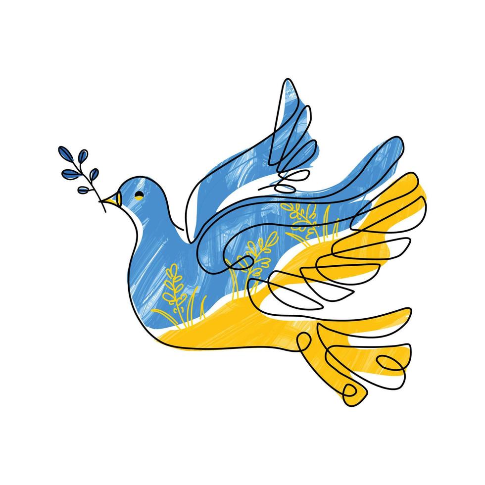 Oekraïne vlagpictogram in de vorm van vredesduif en olijfblad. geen oorlogsconcept. blauw en geel conceptueel idee - steun Oekraïne. steun voor het land tijdens de bezetting vector