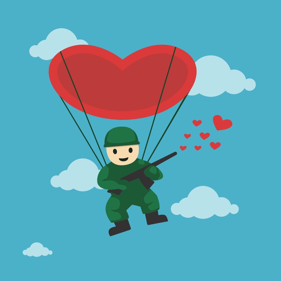 een parachutespringende soldaat met liefdes anti-oorlog vredesboodschap vector