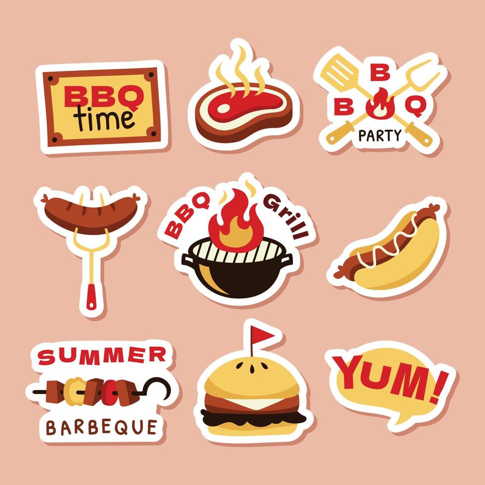 zomer bbq-feeststickers vector