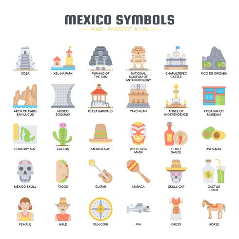 Mexico elementen vlakke kleur pictogrammen vector