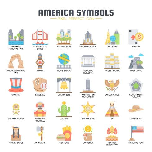 Amerika symbolen egale kleur pictogrammen vector