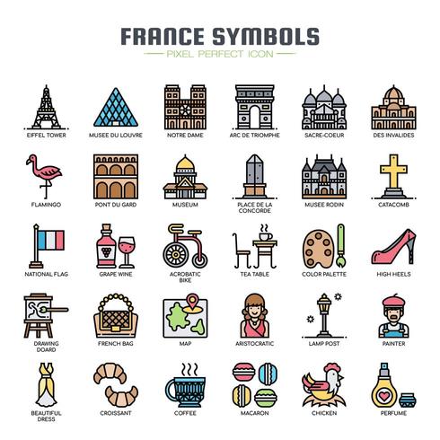 Frankrijk symbolen dunne lijn pictogrammen vector