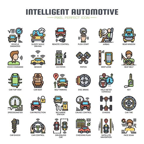 Intelligente automotive dunne lijn pictogrammen vector