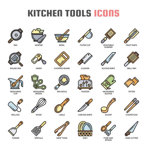 Keuken gereedschap dunne lijn pictogrammen vector