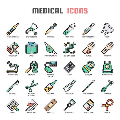 Medische elementen Dunne lijn en Pixel Perfect Icons vector