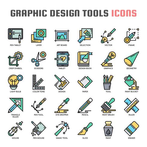 Hulpmiddelen voor grafisch ontwerp Dunne lijnpictogrammen vector