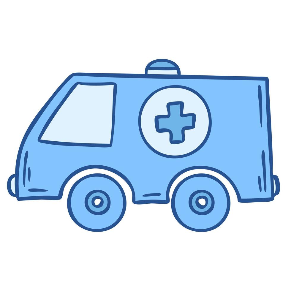 ambulance auto in doodle stijl geïsoleerd op een witte achtergrond. vectorillustratie. vector