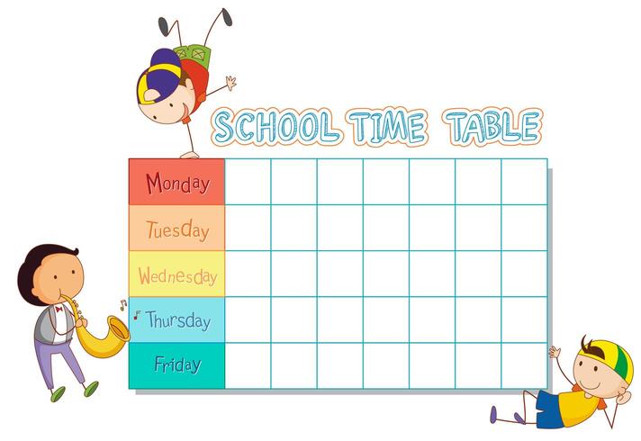 School tijdschema met doodle jongen vector