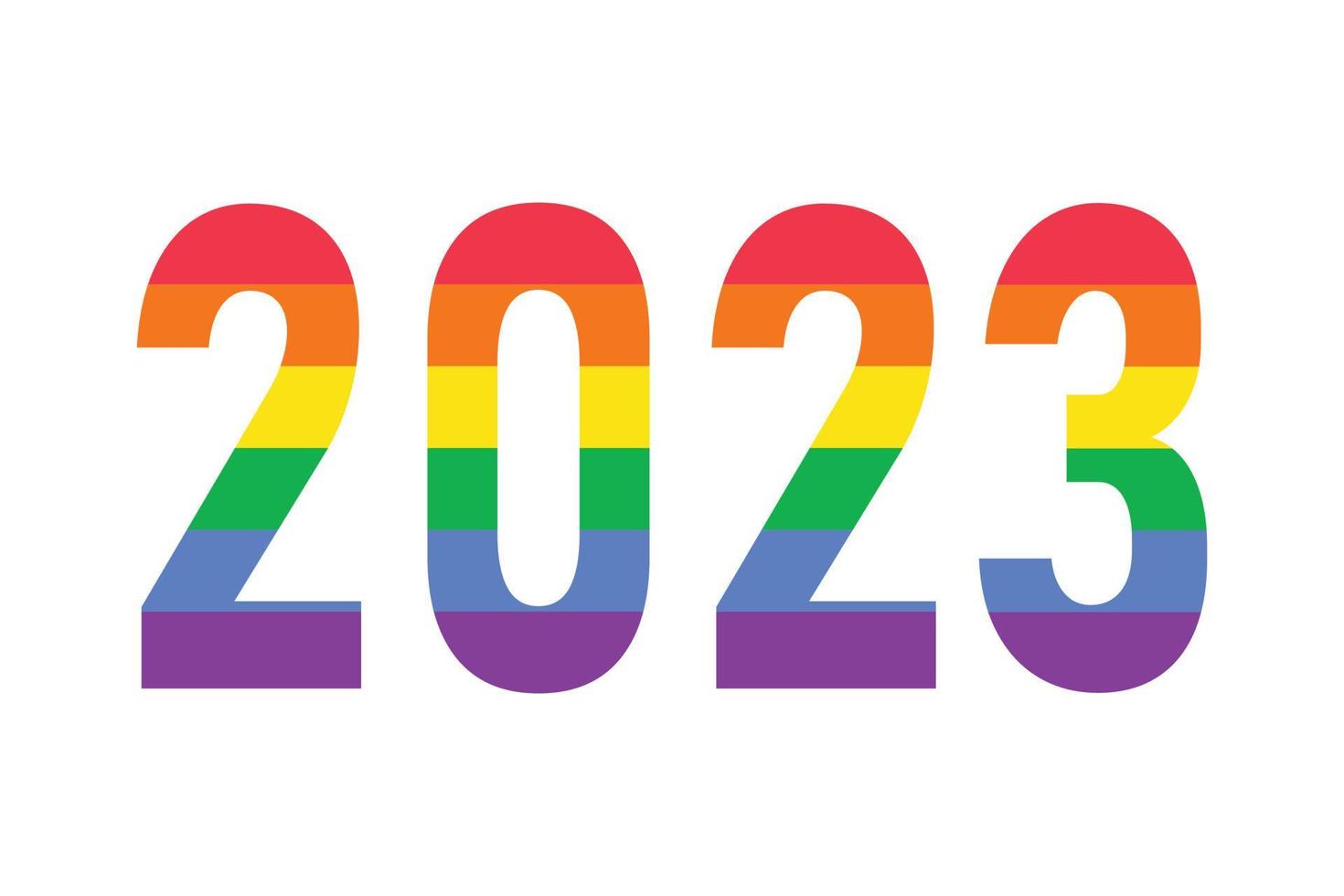 2023 jaar logo in regenboog lgbtq vlag kleuren geïsoleerd op wit. vectorsymbool van lgbtq gay pride-maand, geschiedenismaand vector