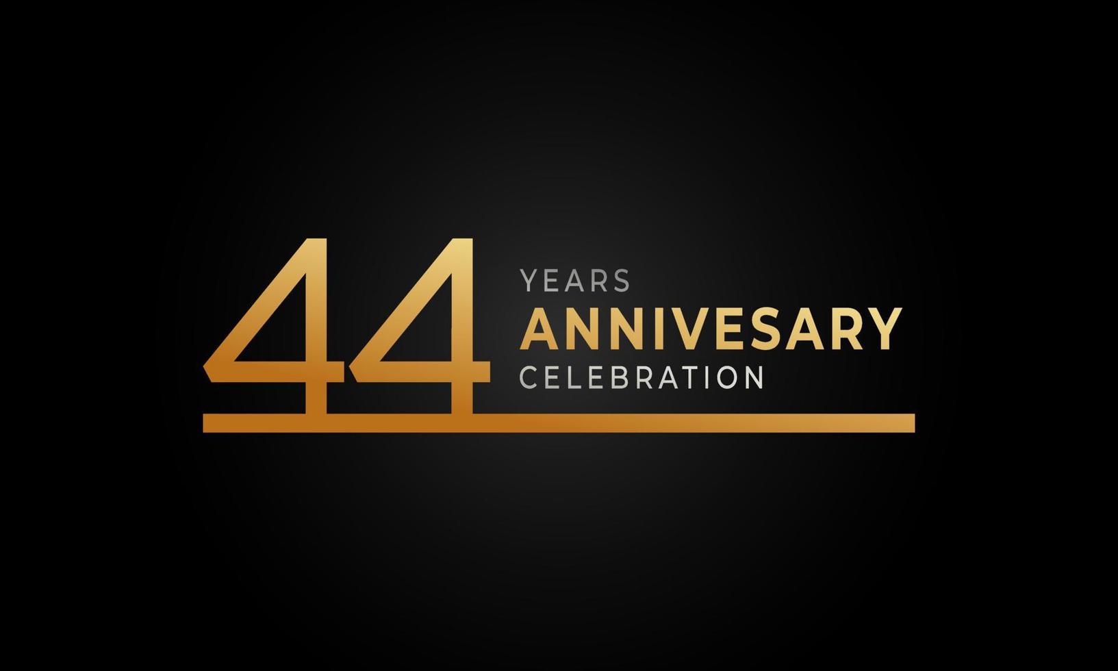 44-jarig jubileumviering logo met enkele regel gouden en zilveren kleur voor feestgebeurtenis, bruiloft, wenskaart en uitnodiging geïsoleerd op zwarte achtergrond vector