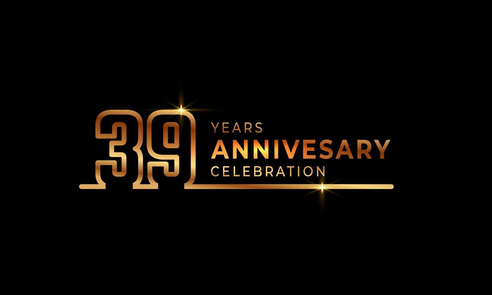 39-jarig jubileumviering logo met gouden gekleurde lettertypenummers gemaakt van één verbonden lijn voor feestgebeurtenis, bruiloft, wenskaart en uitnodiging geïsoleerd op donkere achtergrond vector