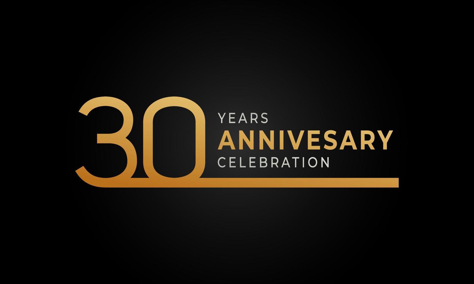 30-jarig jubileumviering logo met enkele regel gouden en zilveren kleur voor feestgebeurtenis, bruiloft, wenskaart en uitnodiging geïsoleerd op zwarte achtergrond vector